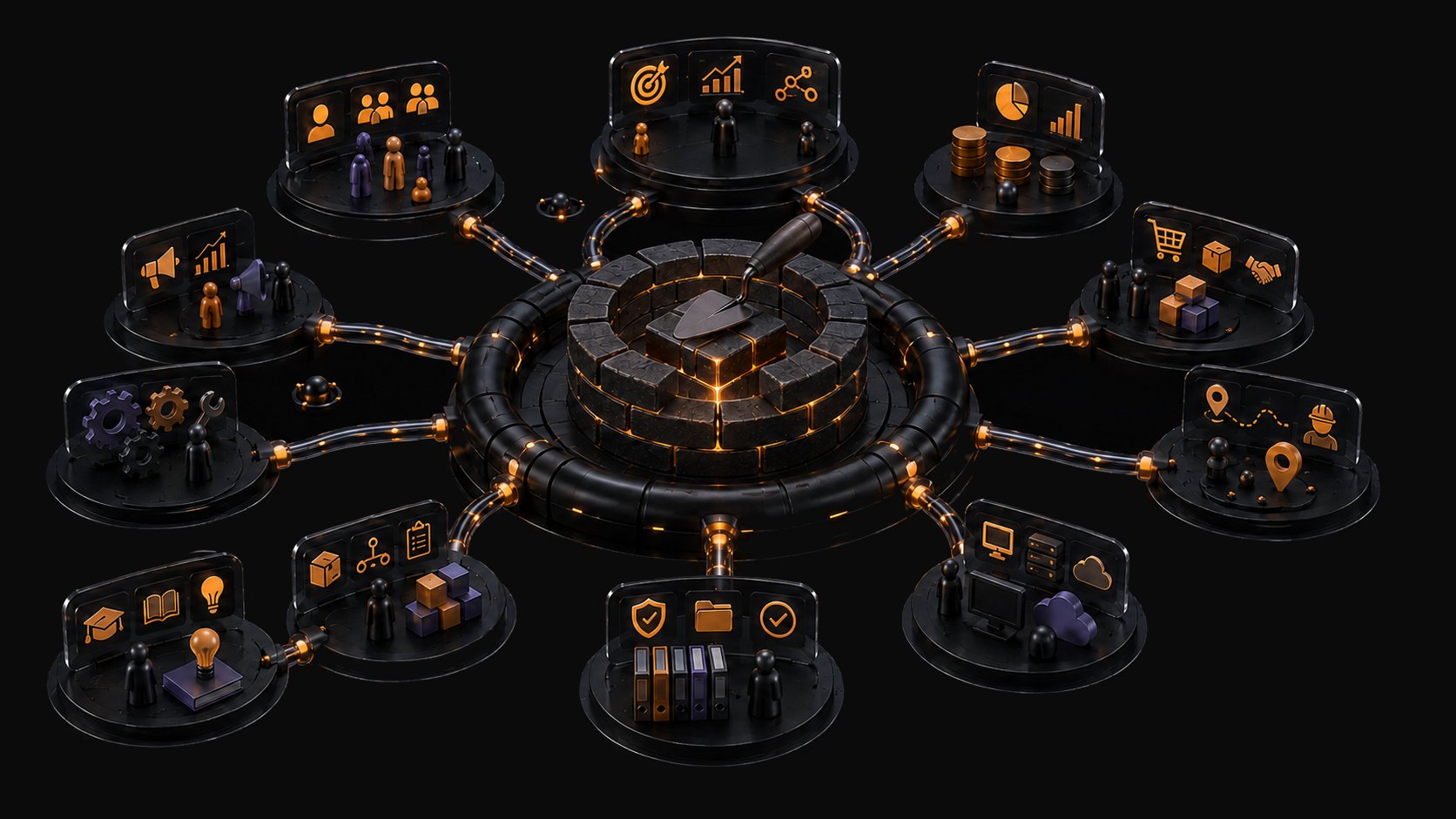 BMD organizational network connecting people, workflows, governance, learning and operational data