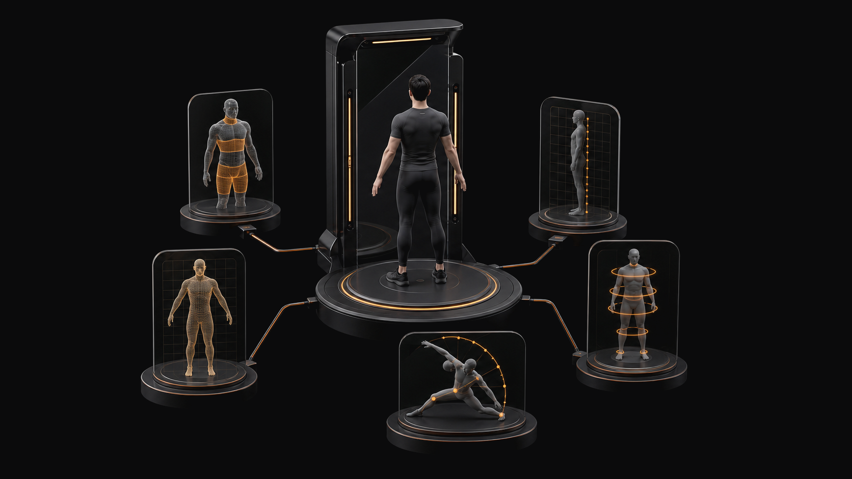 3D body-scanning machine measuring body composition, posture, circumference and flexibility