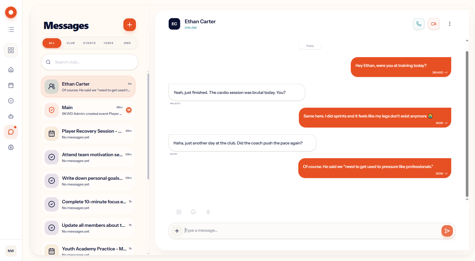 MindPlay Sport secure messaging interface